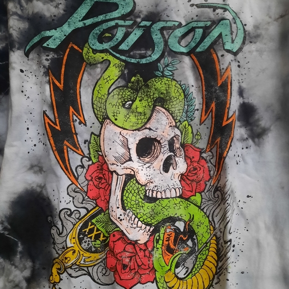 Retro 80s Poison Skull Snake Black Gray Tie Dye Throwback T-shirt XL - Picture 2 of 8